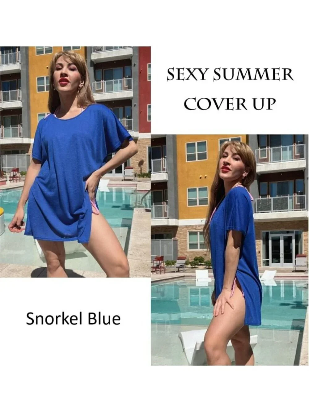 Women's Snorkal Blue Short Sleeve Cover Ups for Beach Bathing Suit Swimwear